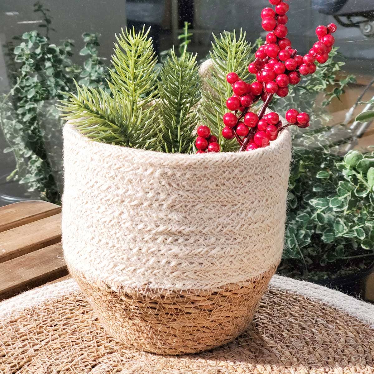 Handwoven Wall Basket l Amari Loop Bin - Natural-Set of 2