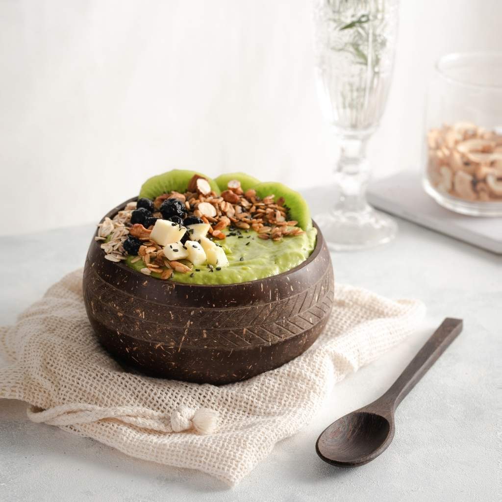 Coconut Bowls & Wooden Spoon Combo (Coco Shell Bowl): Cosmos Pattern